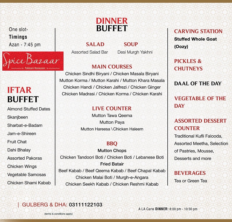Spice Bazaar Iftar Buffet Dinner Menu! 30+ items, from 1st Ramadan 2023